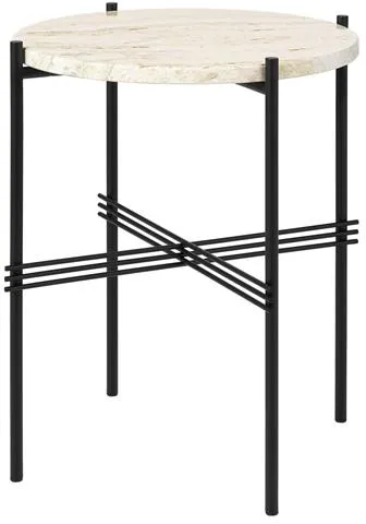 GUBI TS Sidobord Rund Ø40 Svart/Vit Travertin